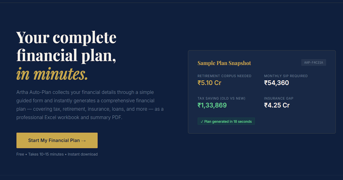 Artha Auto-Plan: Free Financial Planning Tool India | Retirement & SIP ...